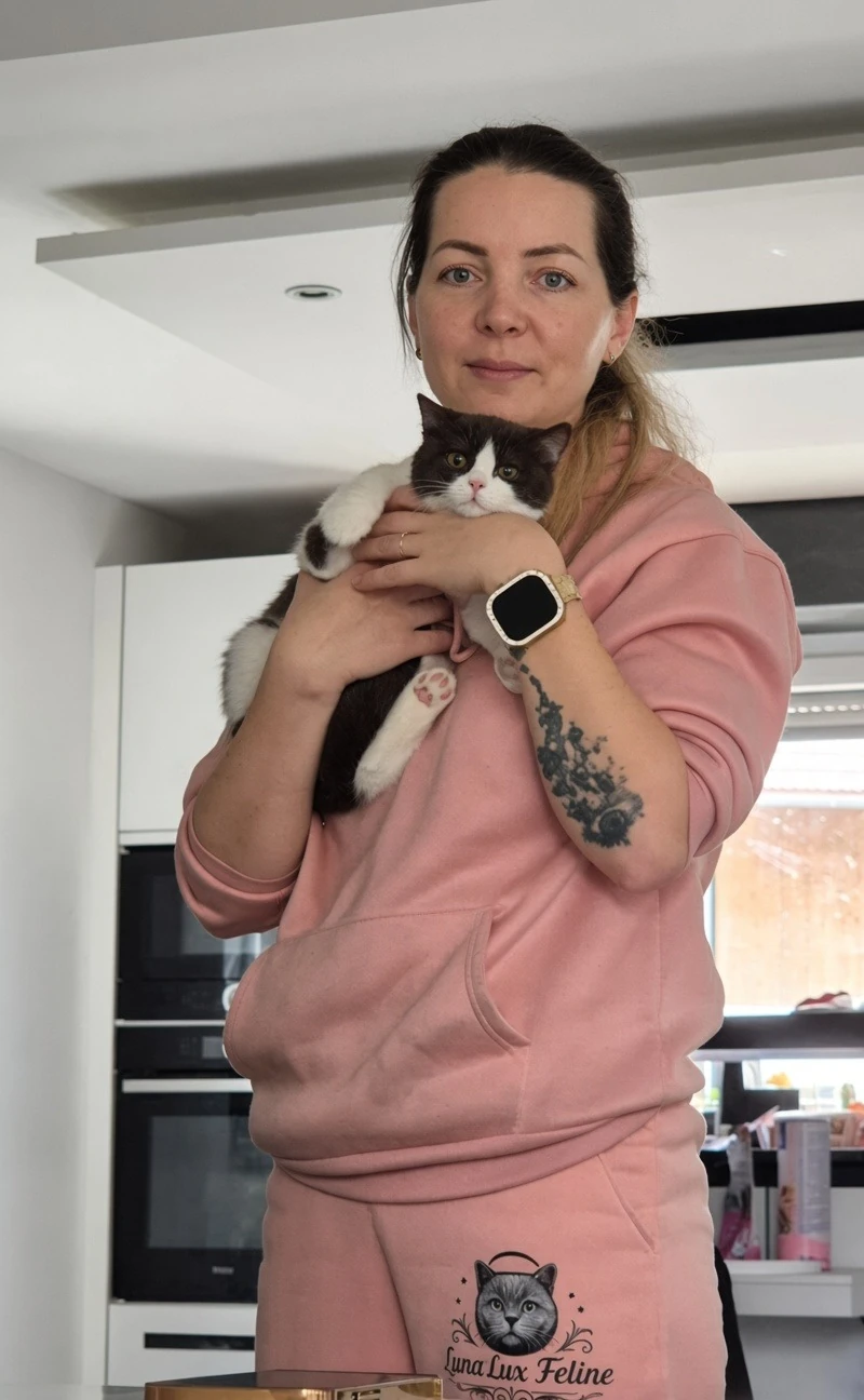 Ramona mit einer ihrer Katzen